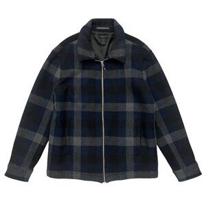 Magaschoni Man Plaid Wool Coat Blue Black Size XL Rugged‎ Minimalist Field